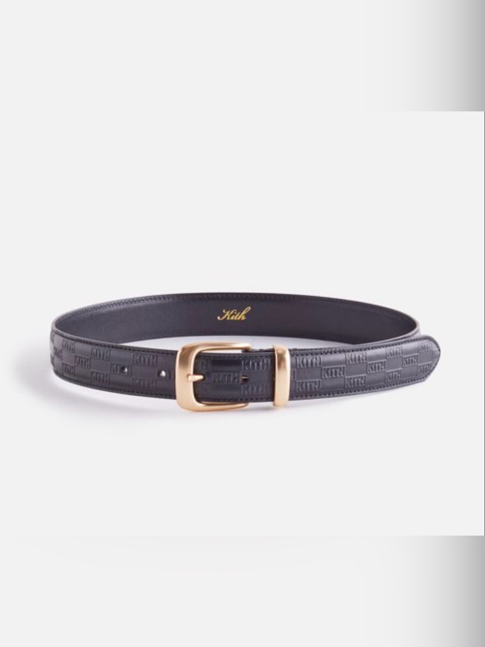 Kith Black Embossed Leather Belt with Gold Buckle